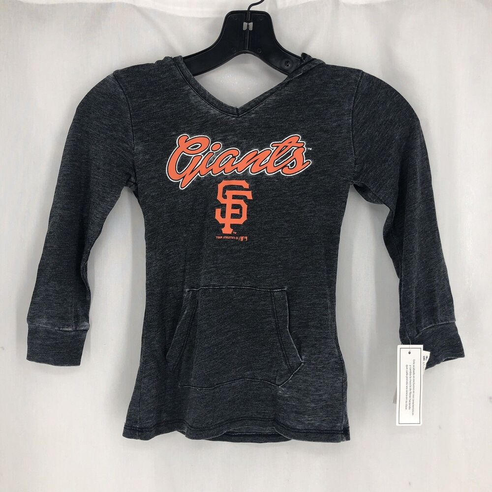 Team Athletics MLB SF Giants Gray Hooded T-Shirt San Fransisco Girls XS NWT